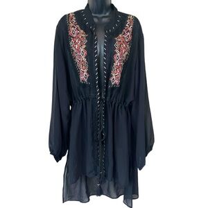 Cato Sheer Black Embroidered Whimsigoth Duster Kimono Topper